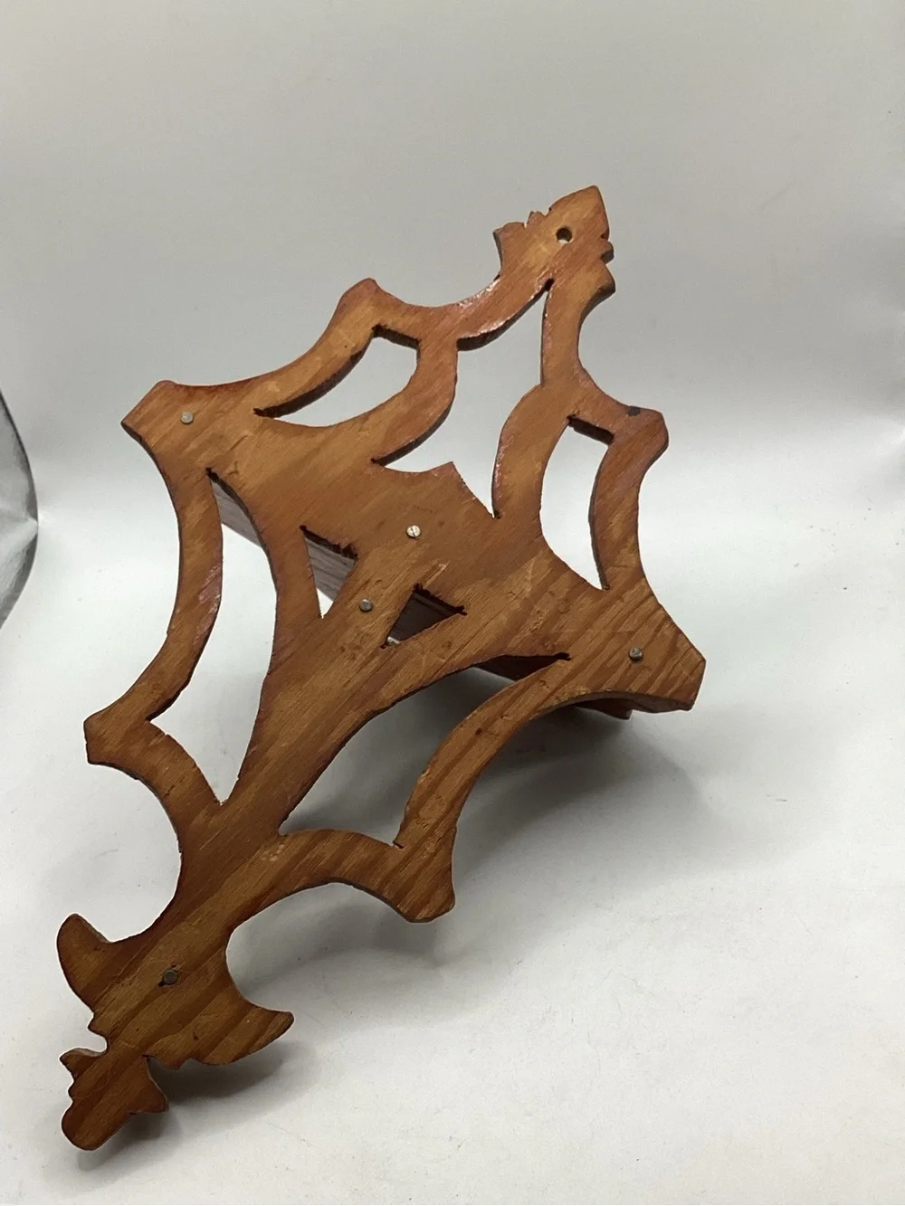 vintage hand-carved wooden wall shelf  scrollwork